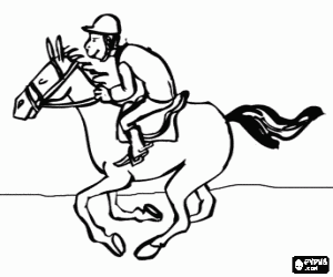 desenho de O cavalo galopando com o jóquei para colorir