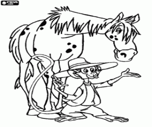 desenho de Cavalo e macaco, amigos de Pippi para colorir