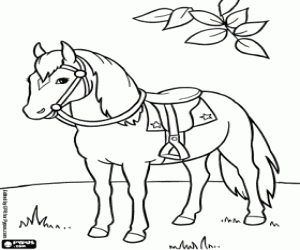 desenho de Um cavalo com sela para colorir