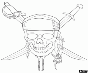 desenho de Caveira com espadas, piratas do Caribe para colorir