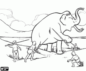 desenho de Os caçadores e o mamute para colorir