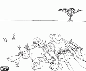 desenho de Os caçadores na savana africana para colorir
