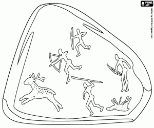 desenho de Cena de caça no prehistory para colorir