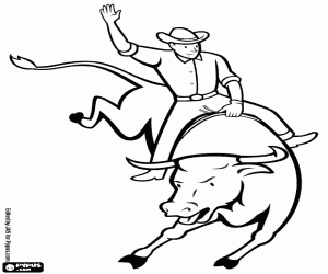 desenho de Cena de um cowboy de rodeio para colorir