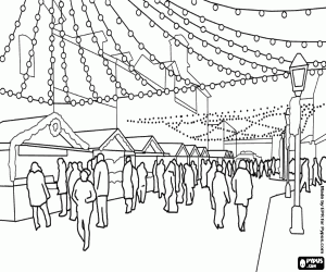desenho de Cena de um mercado de Natal para colorir