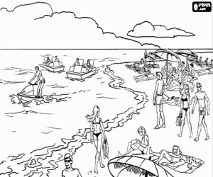 desenho de Uma cena de praia e mar para colorir