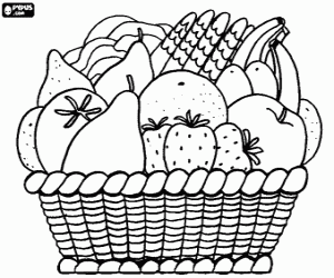 desenho de Cesta com frutas variadas para colorir