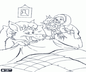 desenho de Chapeuzinho vermelho com o bouquet para colorir