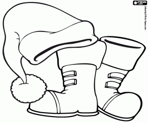 desenho de O chapéu e as botas do Papai Noel para colorir