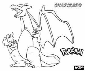 desenho de Charizard, evolução de um Pokemon para colorir