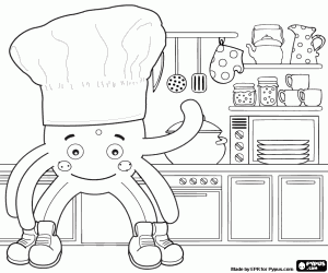 desenho de O chef Pypus na cozinha para colorir
