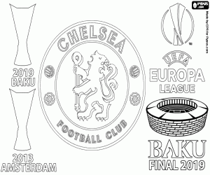 desenho de Chelsea, campeão da Liga Europa 2019 para colorir