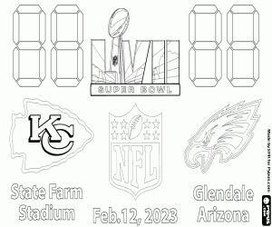 desenho de Chiefs vs Eagles, Super Bowl 2023 para colorir