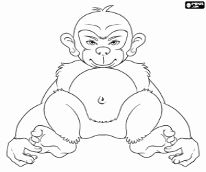desenho de Chimpanzé sentado no chão para colorir