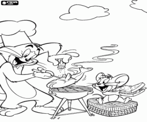 desenho de O churrasco de peixe do Tom e Jerry para colorir