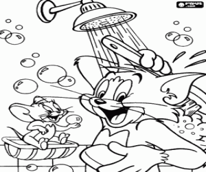 desenho de O chuveiro de Tom e Jerry para colorir