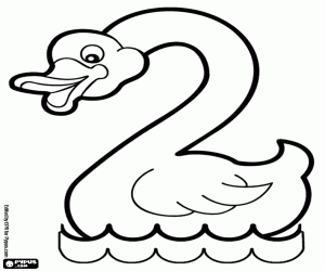 desenho de O cisne nadando, o número 2 para colorir