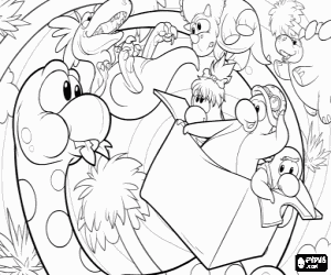 desenho de O Club Penguin na selva para colorir
