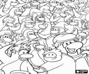 desenho de Club Penguin, pinguins felizes para colorir