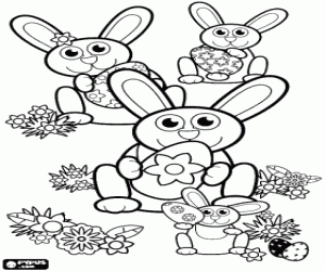 desenho de Coelhinhos e ovos de Páscoa decorados para colorir