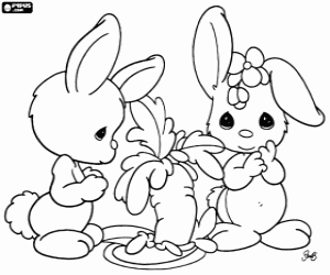 desenho de Dois coelhos de Precious Moments para colorir