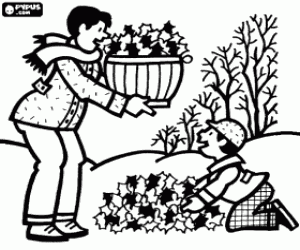 desenho de Coleção de folhas secas no outono para colorir