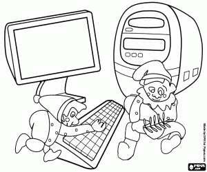 desenho de Computador e os elfos do Papai Noel para colorir