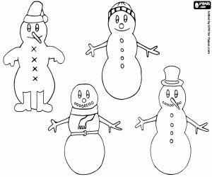desenho de Conjunto de quatro bonecos de neve para colorir