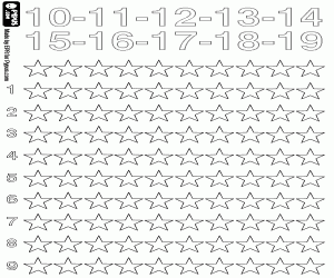 desenho de Contando estrelas de 10 a 19 para colorir