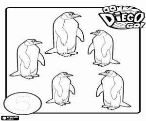 desenho de Conte até cinco com pinguins para colorir