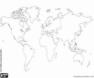 desenho de Os continentes, mapa do mundo para colorir