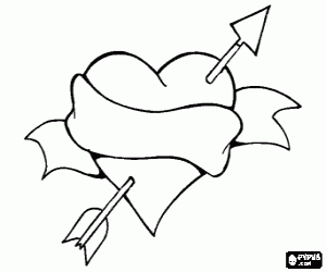desenho de Coração com flecha do amor para colorir
