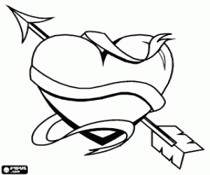 desenho de Coração com seta do Cupido para colorir