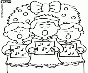 desenho de Coro de crianças e canções de Natal para colorir
