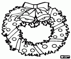 desenho de Coroa de Natal com sinos para colorir