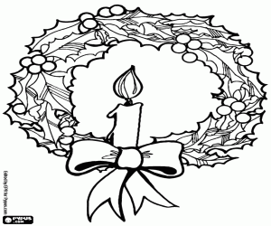 desenho de Coroa de Natal com uma vela para colorir