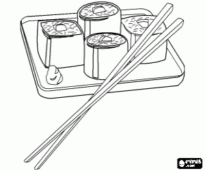 desenho de Cozinha japonesa, maki para colorir