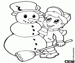 desenho de Uma criança com o boneco de neve para colorir
