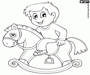 desenho de Uma criança em um cavalo de balanço para colorir