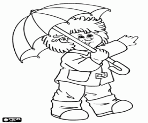 desenho de Criança com um guarda-chuva aberto para colorir