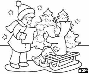 desenho de Crianças e canções de Natal para colorir