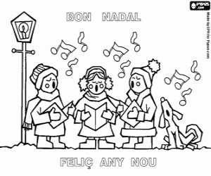 desenho de Crianças e canções de Natal, em catalão para colorir