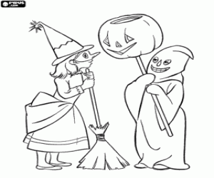 desenho de Crianças com fantasias de Halloween para colorir