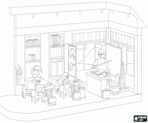 desenho de Crianças na sala de aula de Playmobil para colorir