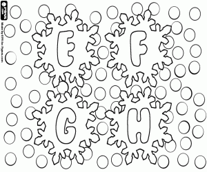 desenho de Cristais com letras E, F, G, H de gelo para colorir