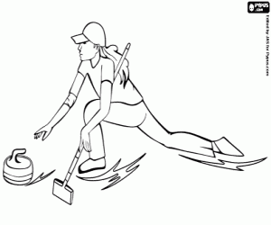desenho de Curling, um esporte olímpico para colorir