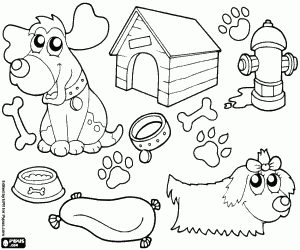desenho de Dois cães, animais de estimação para colorir