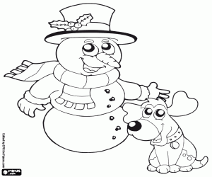 desenho de O cão e o boneco de neve para colorir