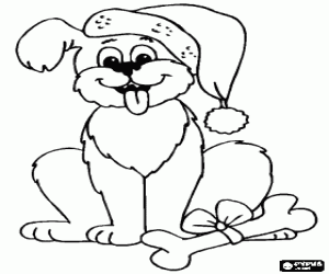 desenho de Um cão com um osso para o Natal para colorir