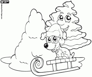 desenho de O cão, o trenó e a neve para colorir